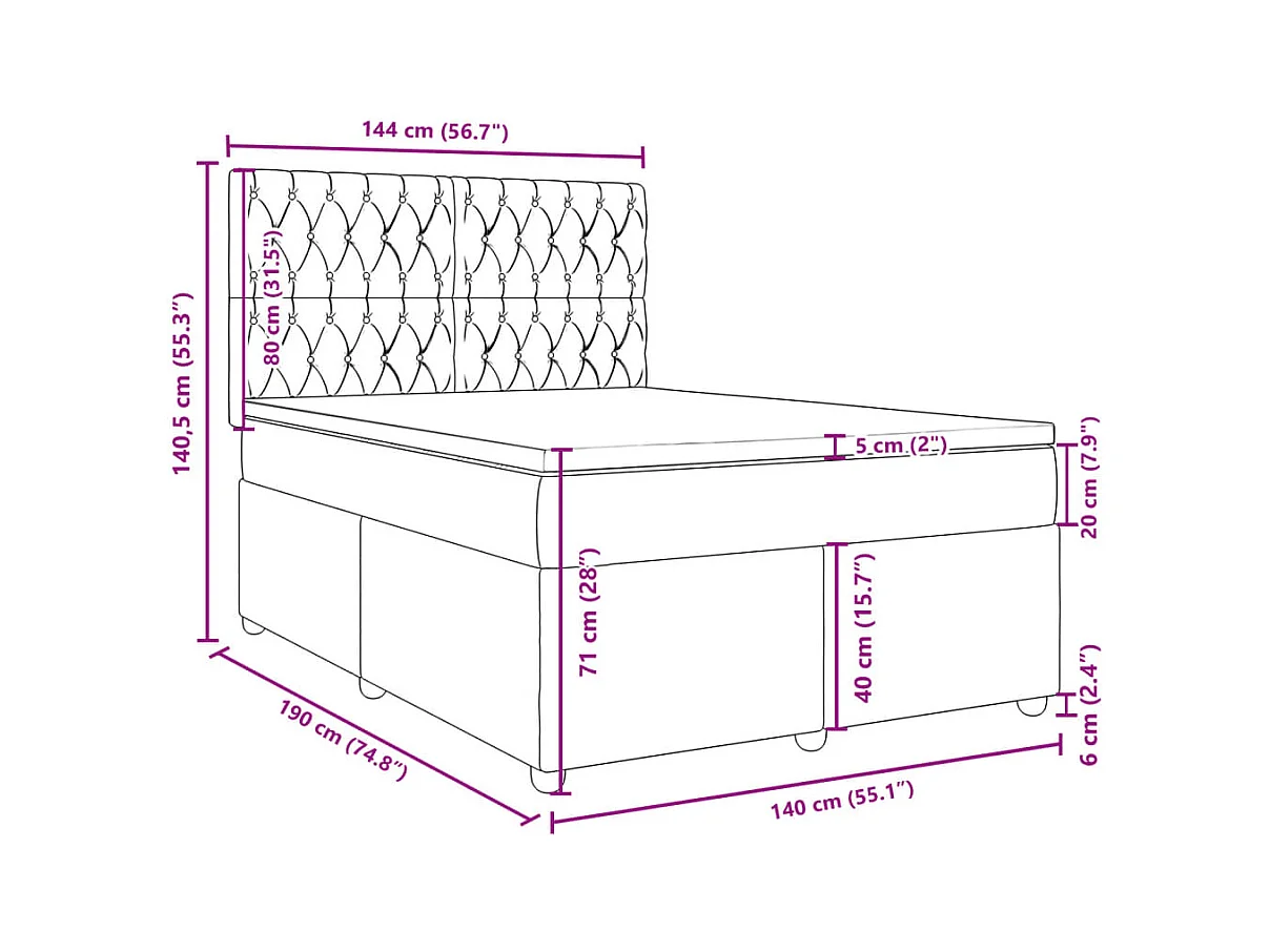 Sommier à lattes de lit avec matelas Gris clair 140x190cm Tissu