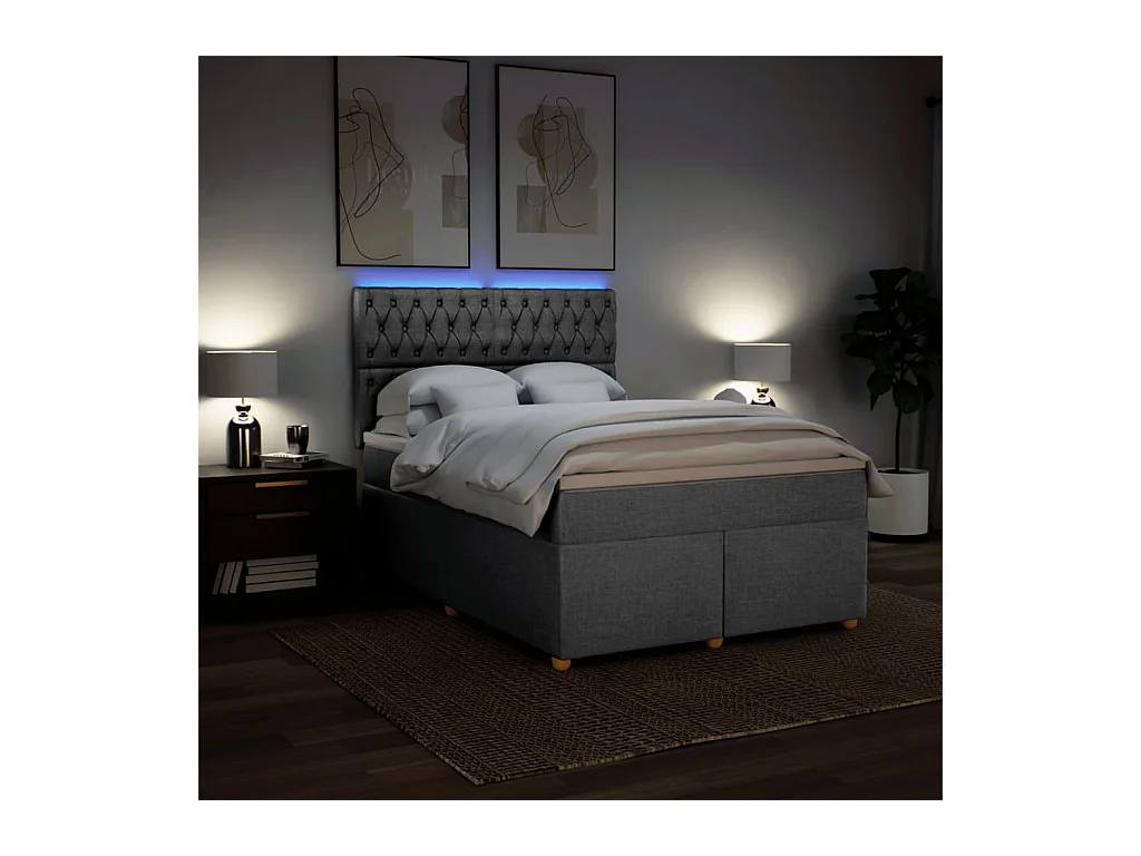 Sommier à lattes de lit avec matelas Gris clair 140x190cm Tissu