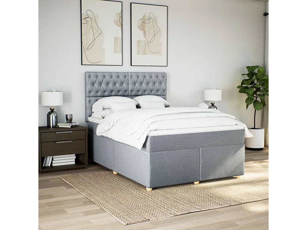 Sommier à lattes de lit avec matelas Gris clair 140x190cm Tissu