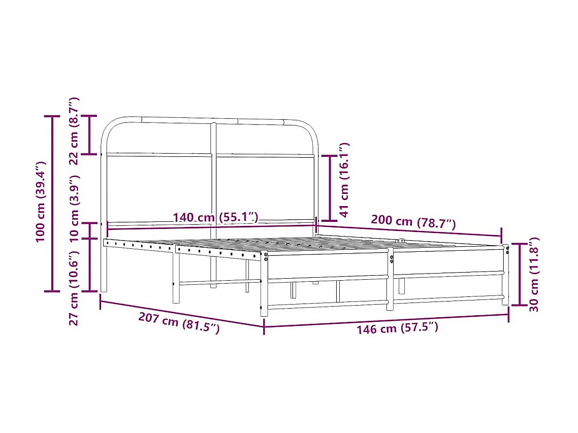 Cadre de lit sans matelas 140x200 cm chêne fumé bois ingénierie