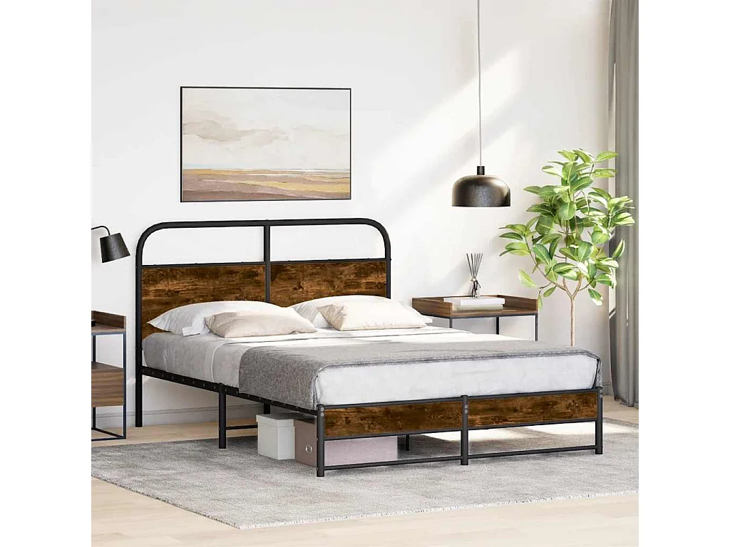 Cadre de lit sans matelas 140x200 cm chêne fumé bois ingénierie