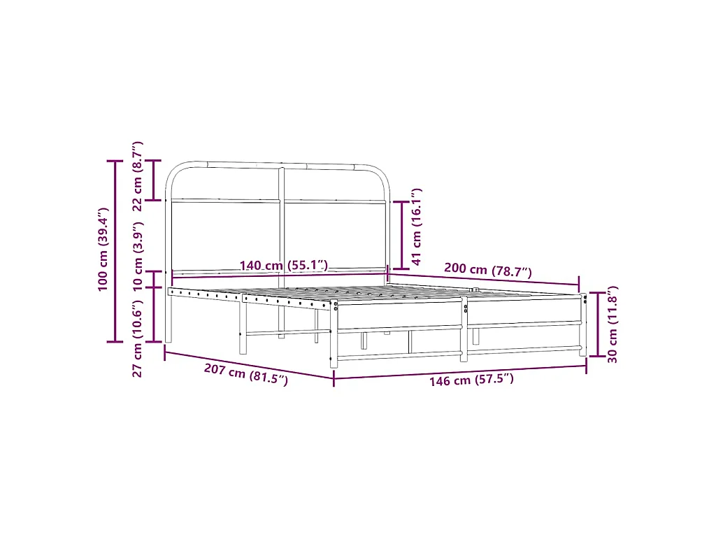 Cadre de lit sans matelas 140x200 cm chêne fumé bois ingénierie