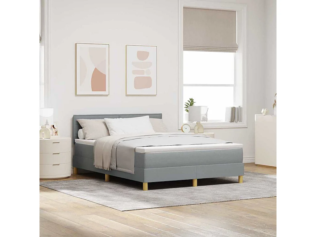Boxspringbett mit Kissen Hellgrau 140 x 190 cm Stoff