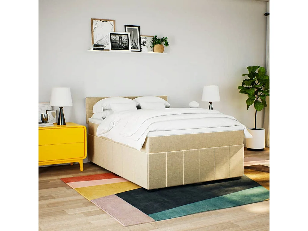 Cama com molas/colchão 160x200 cm tecido cor creme
