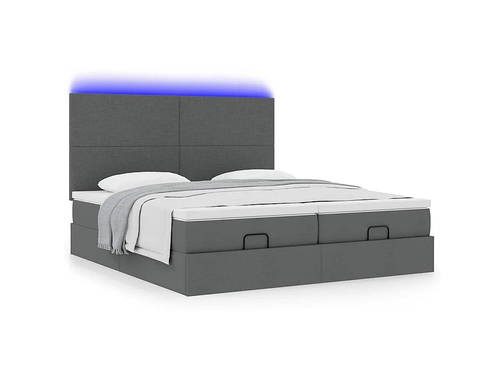 Ottoman bed met matrassen en LED's 180x200cm stof donkergrijs