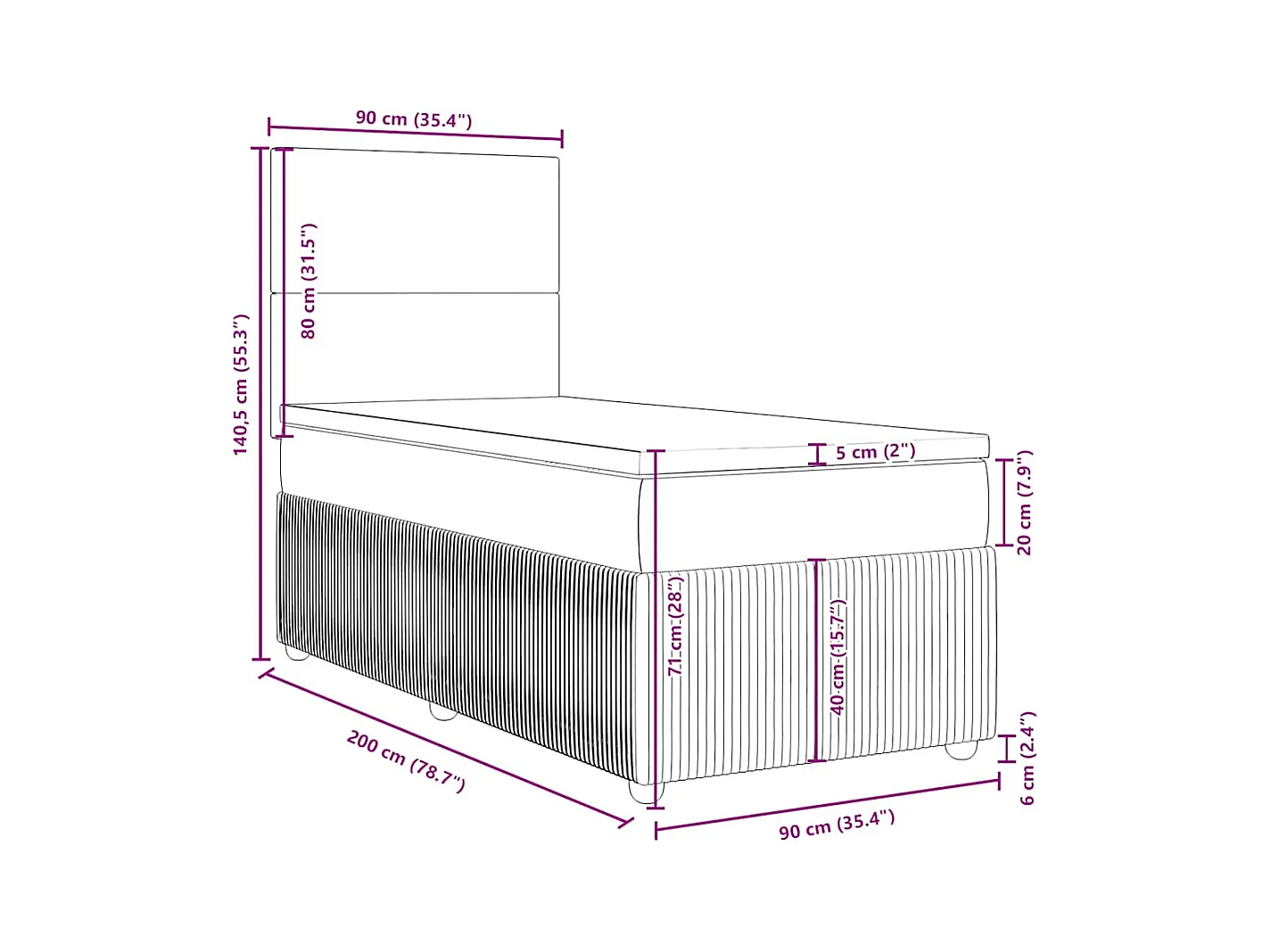Boxspringbett mit Matratze Dunkelbraun 90x200 cm Stoff