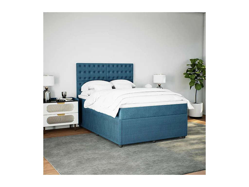 Boxspringbett mit Matratze Blau 140x200 cm Samt