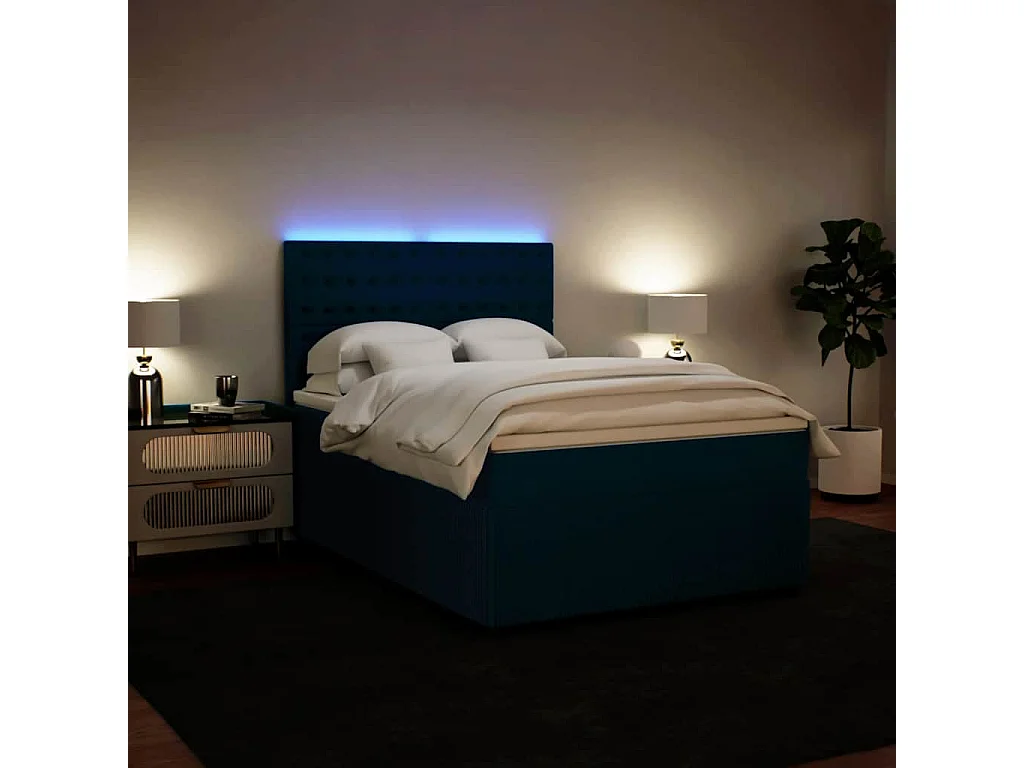 Cama com molas/colchão 140x200 cm veludo azul