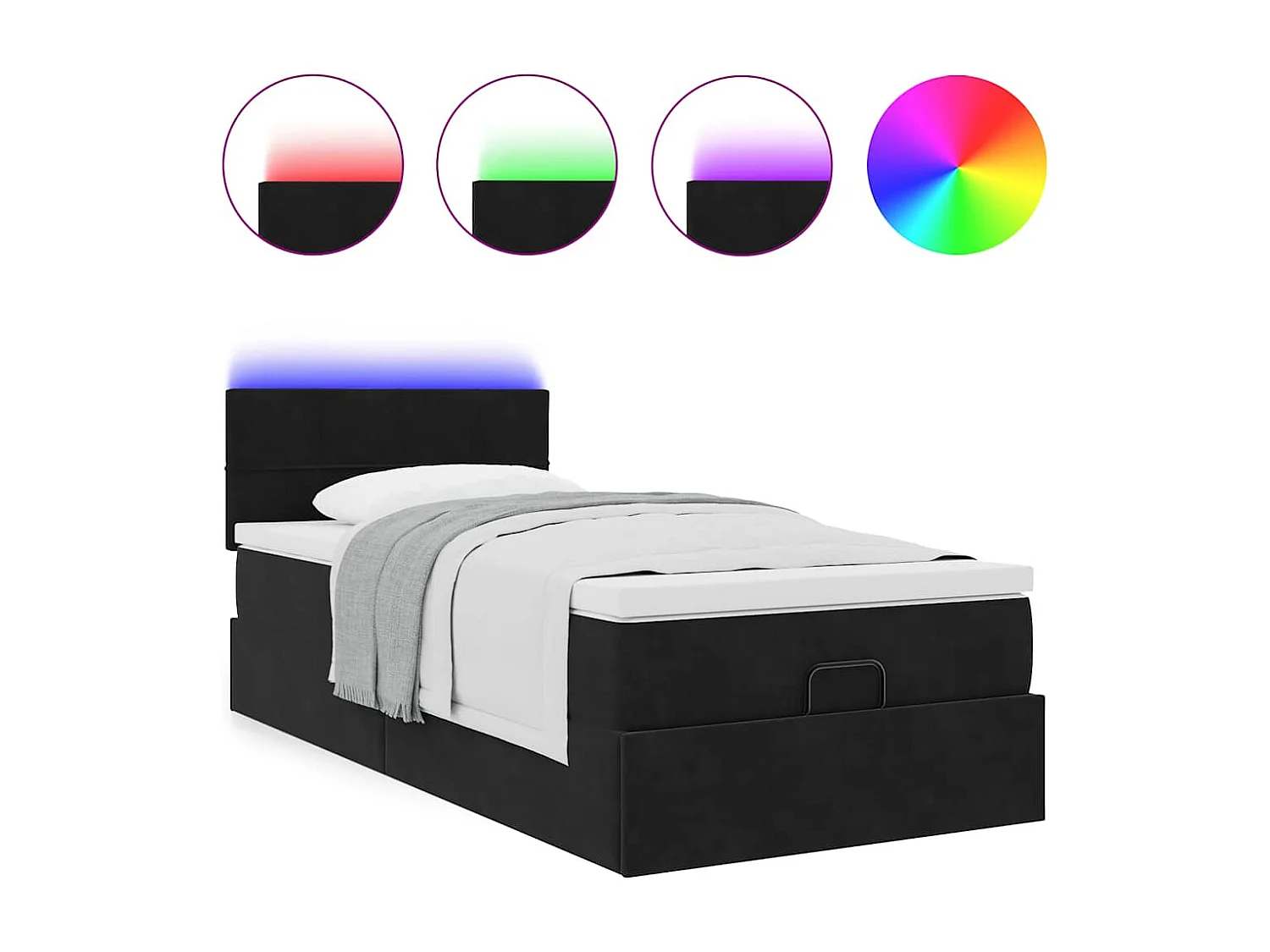 Ottoman-Bett mit Matratze & LEDs Schwarz 90x190 cm Samt