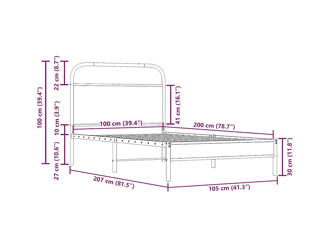 Bettgestell ohne Matratze 100x200 cm Räuchereiche Holzwerkstoff