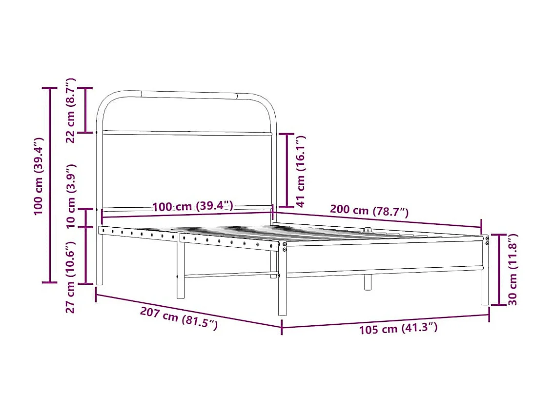 Estructura de cama sin colchón 100x200 cm madera roble ahumado