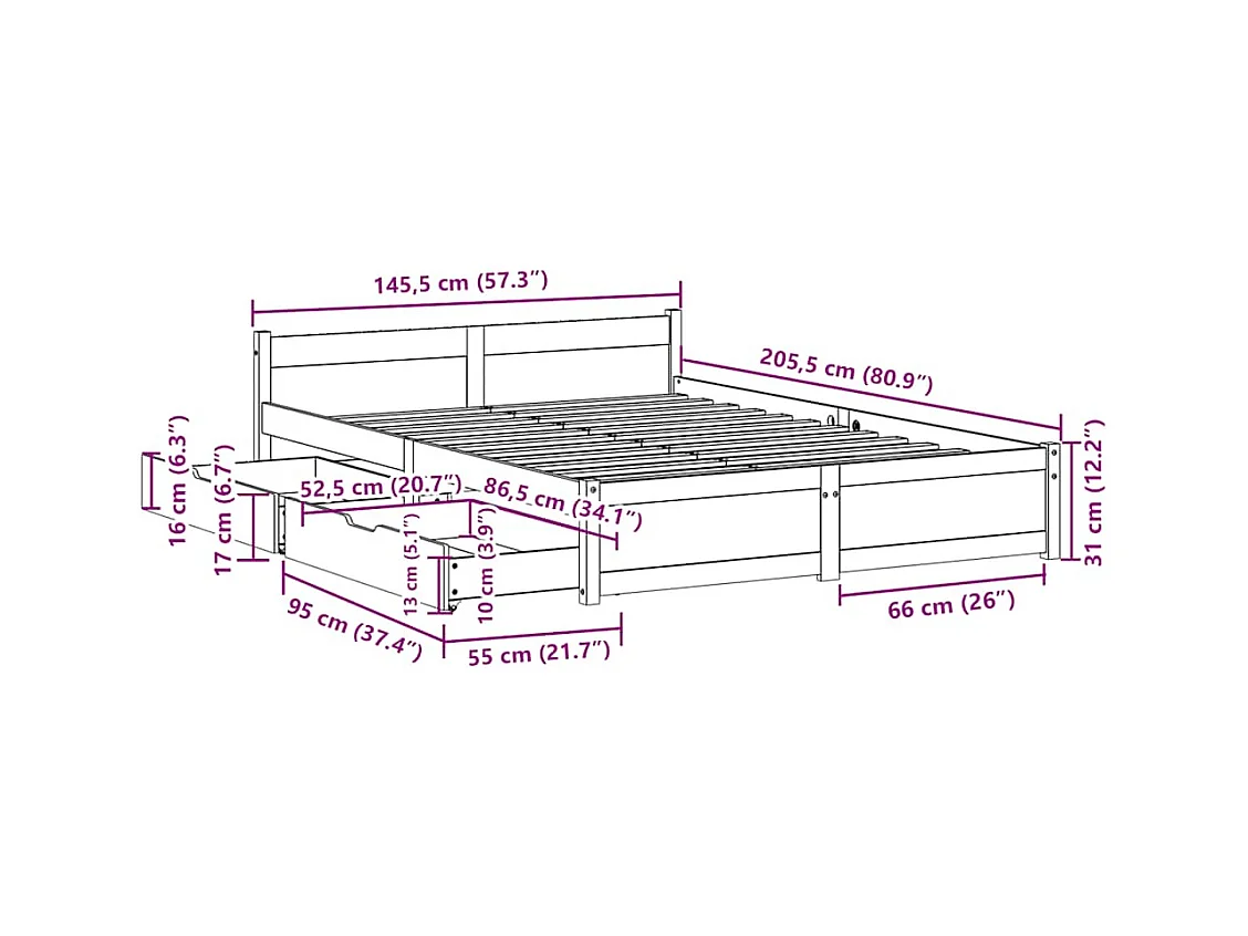 Cadre de lit sans matelas 140x200 cm bois massif de pin