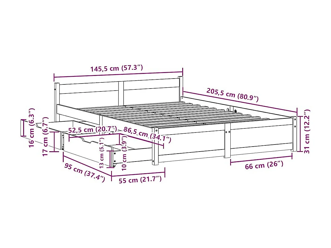 Massivholzbett ohne Matratze 140x200 cm Kiefernholz