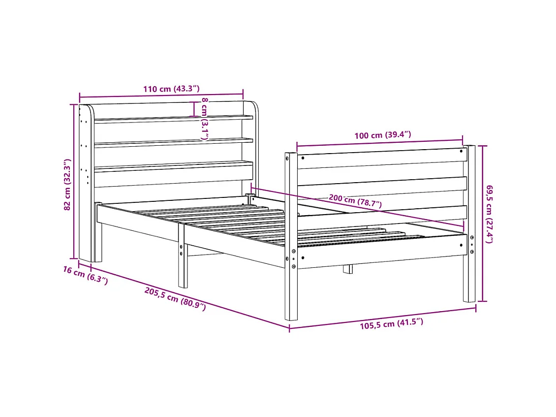 Bettgestell mit Kopfteil ohne Matratze Weiß 100x200 cm