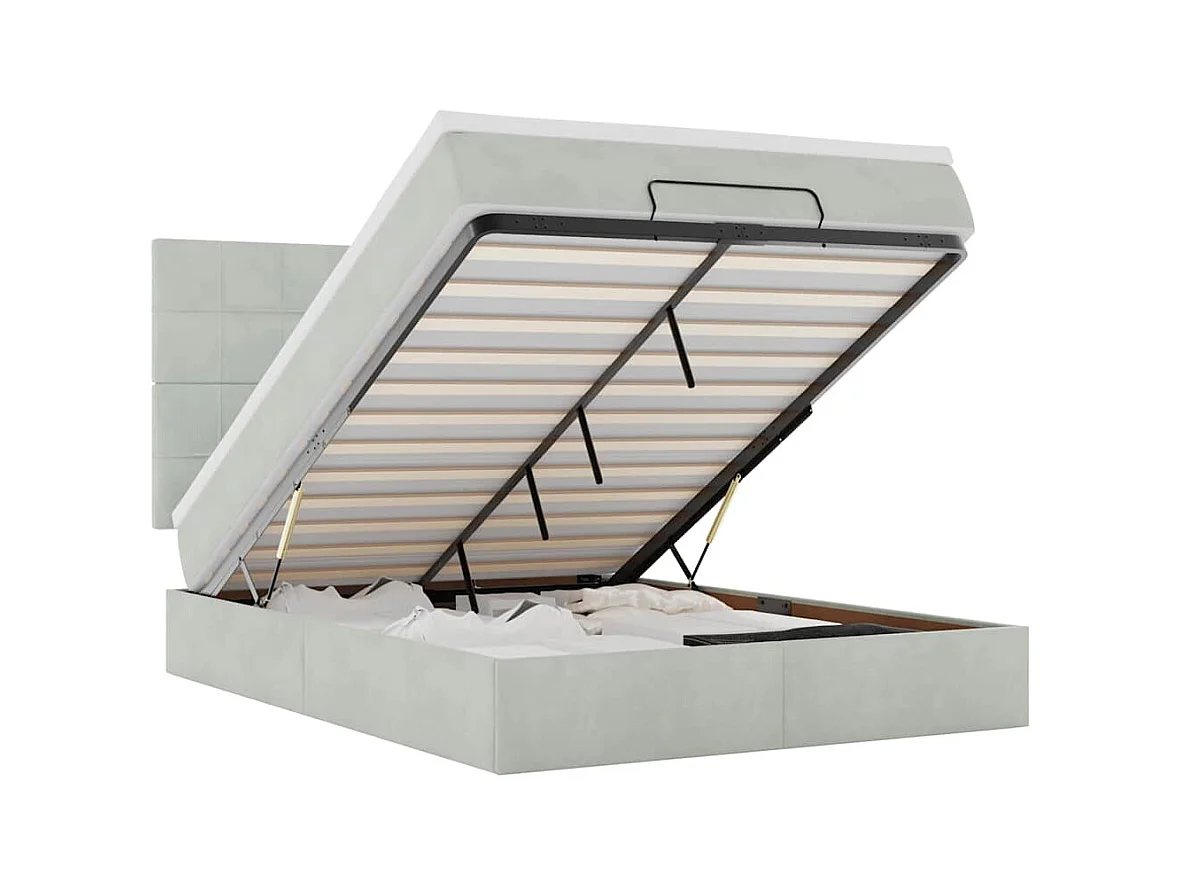 Ottoman bed met matrassen 140x190cm fluweel lichtgrijs