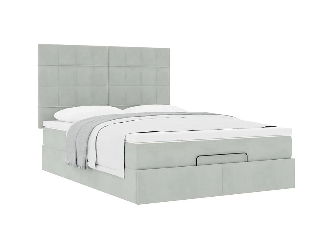 Ottoman bed met matrassen 140x190cm fluweel lichtgrijs