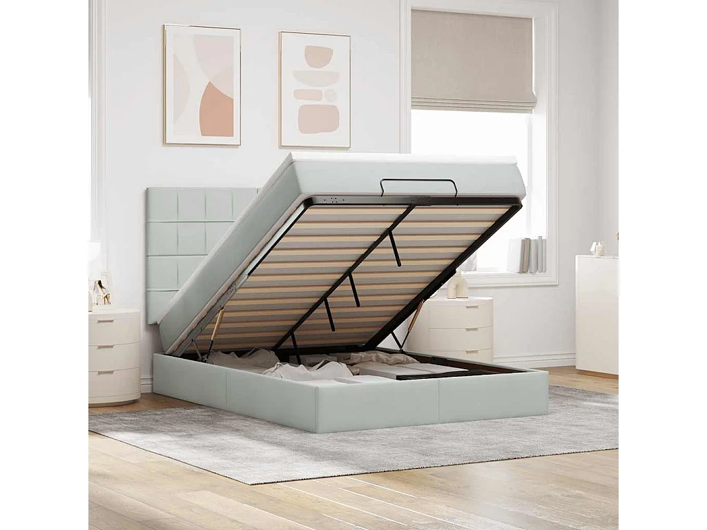 Ottoman bed met matrassen 140x190cm fluweel lichtgrijs