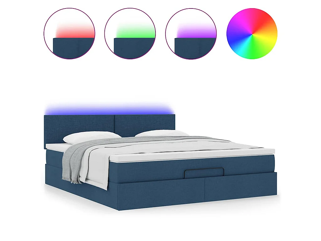 Pouf Letto con Materasso e LED Blu 180x200cm in Tessuto