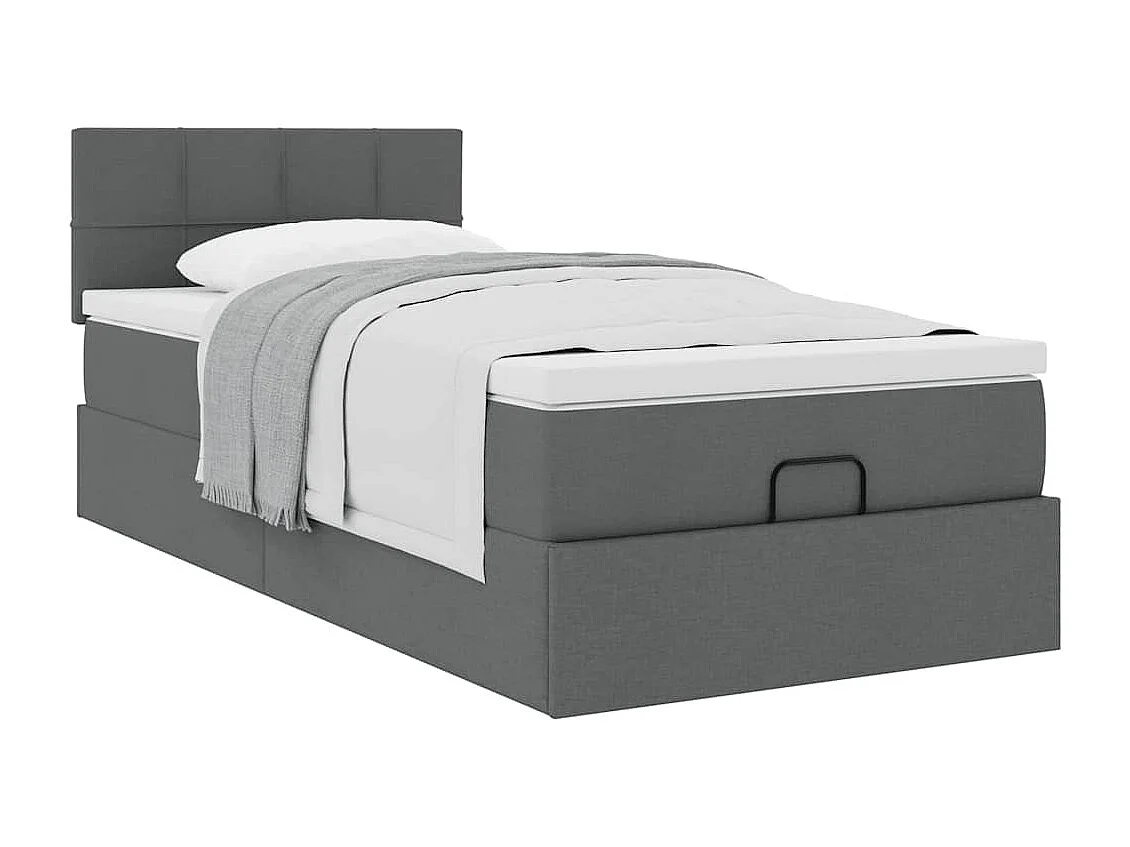 Cadre de lit ottoman avec matelas gris foncé 100x200 cm tissu
