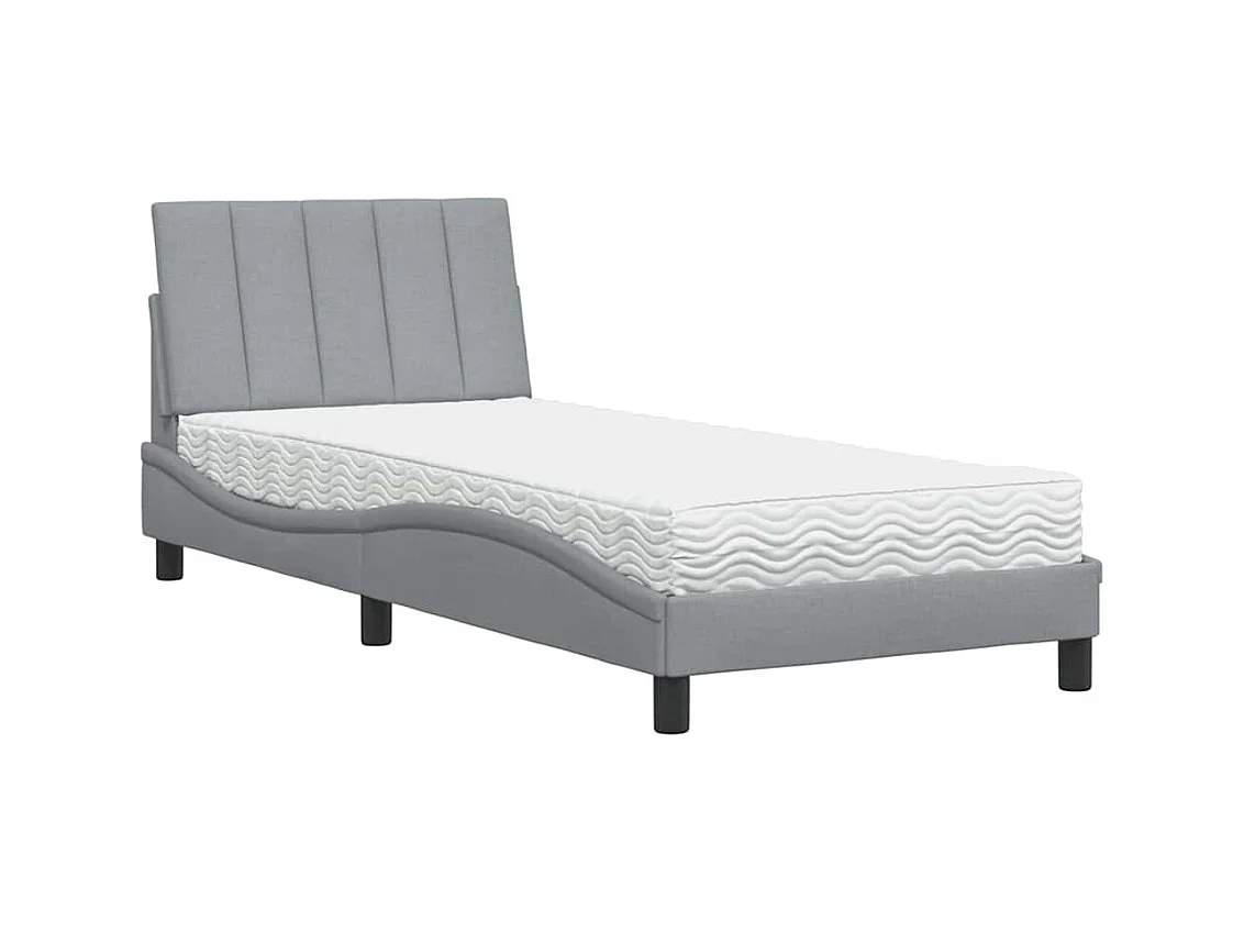 Lit avec matelas Hanko gris clair 90x190 cm tissu