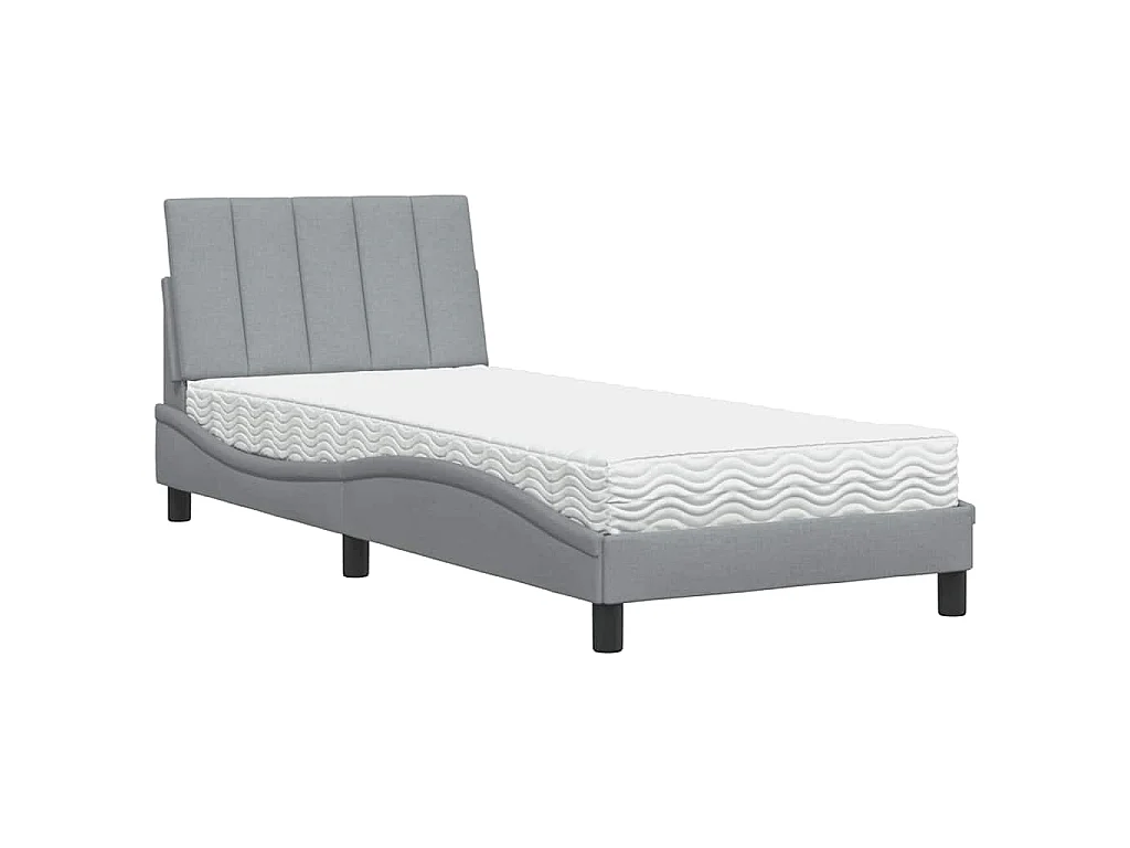 Lit avec matelas Hanko gris clair 90x190 cm tissu