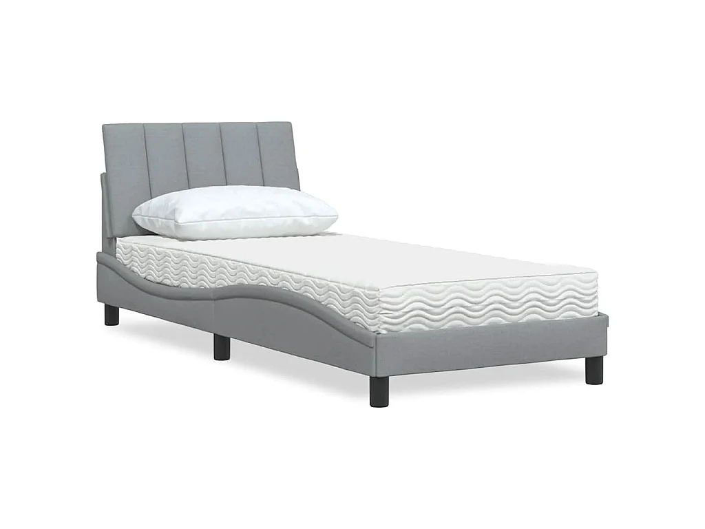 Lit avec matelas Hanko gris clair 90x190 cm tissu