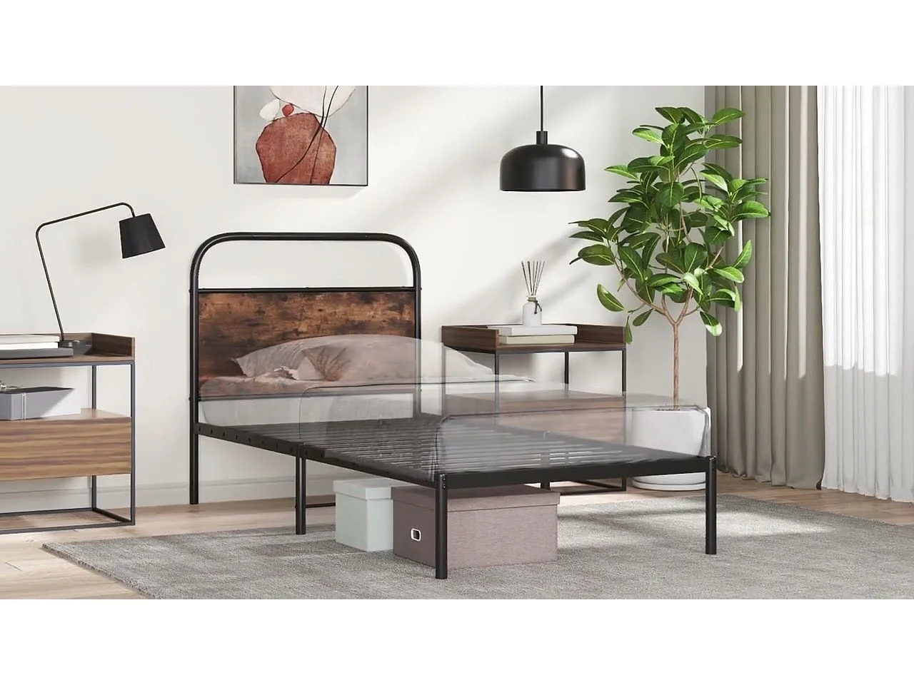 Cadre de lit sans matelas 100x200 cm chêne fumé bois ingénierie