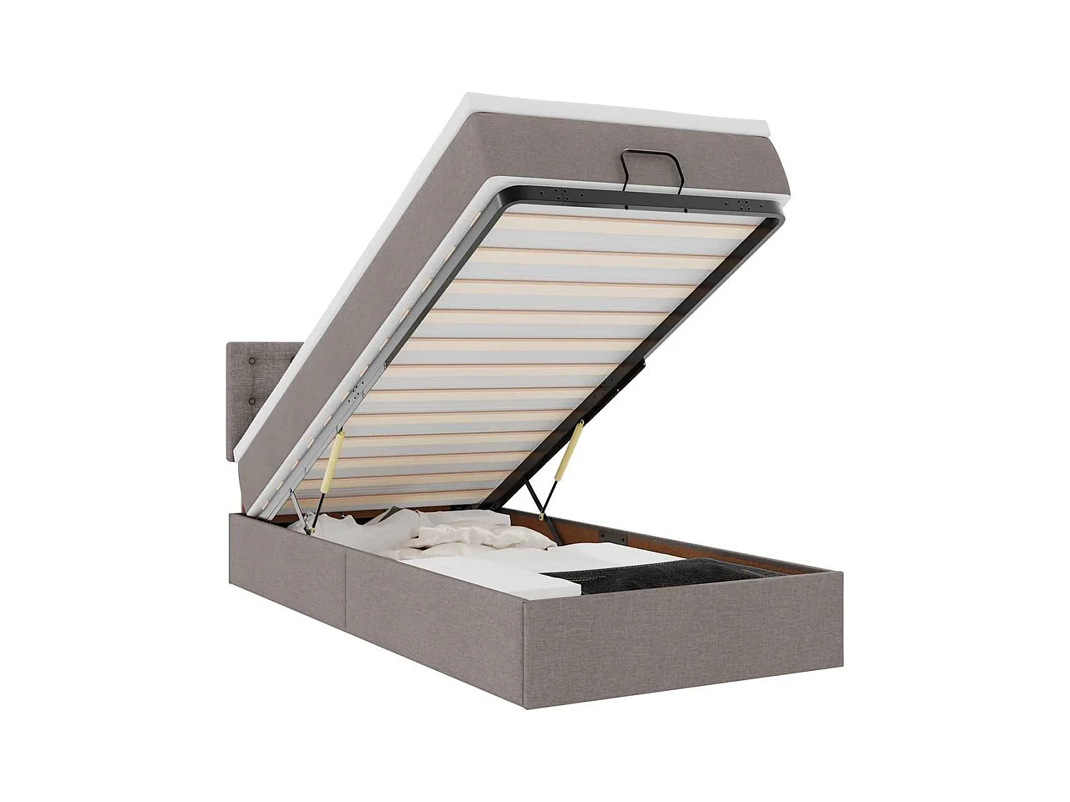 Lit ottoman avec matelas et LED taupe 90x200 cm tissu