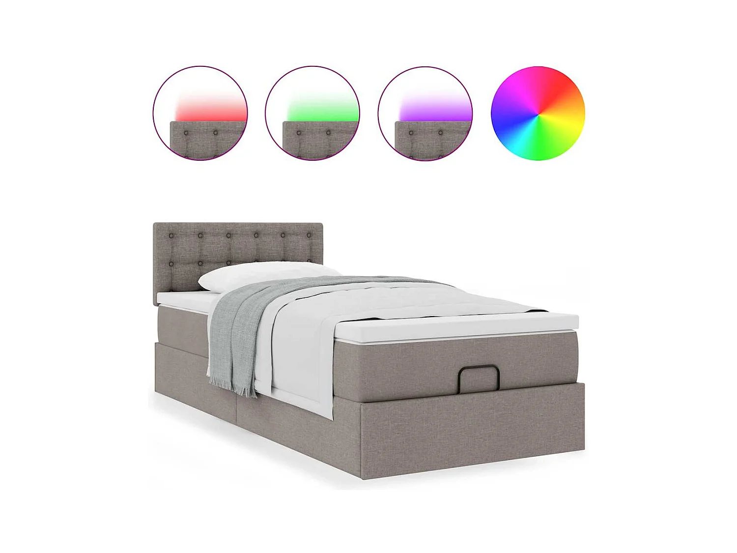 Lit ottoman avec matelas et LED taupe 90x200 cm tissu
