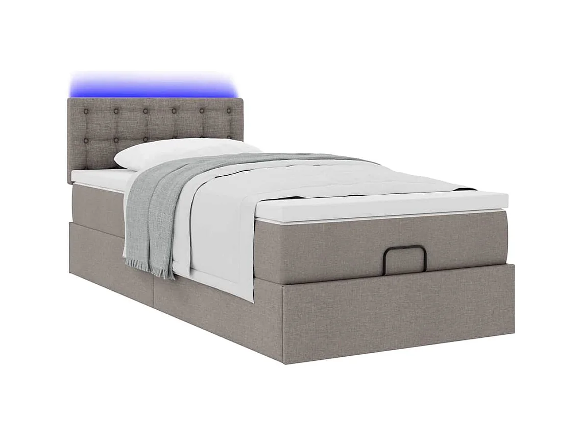 Lit ottoman avec matelas et LED taupe 90x200 cm tissu