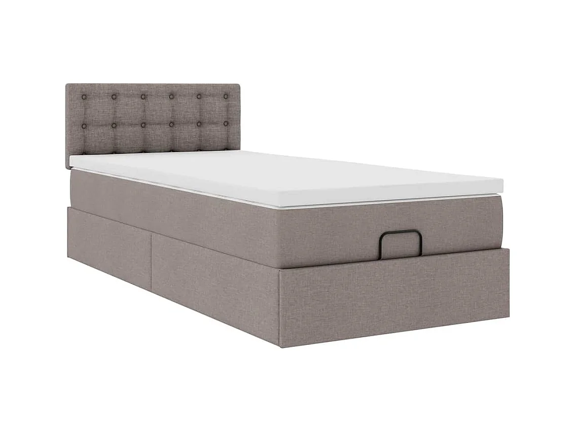 Lit ottoman avec matelas et LED taupe 90x200 cm tissu