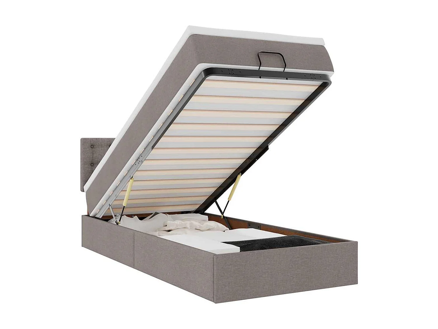 Lit ottoman avec matelas et LED taupe 90x200 cm tissu