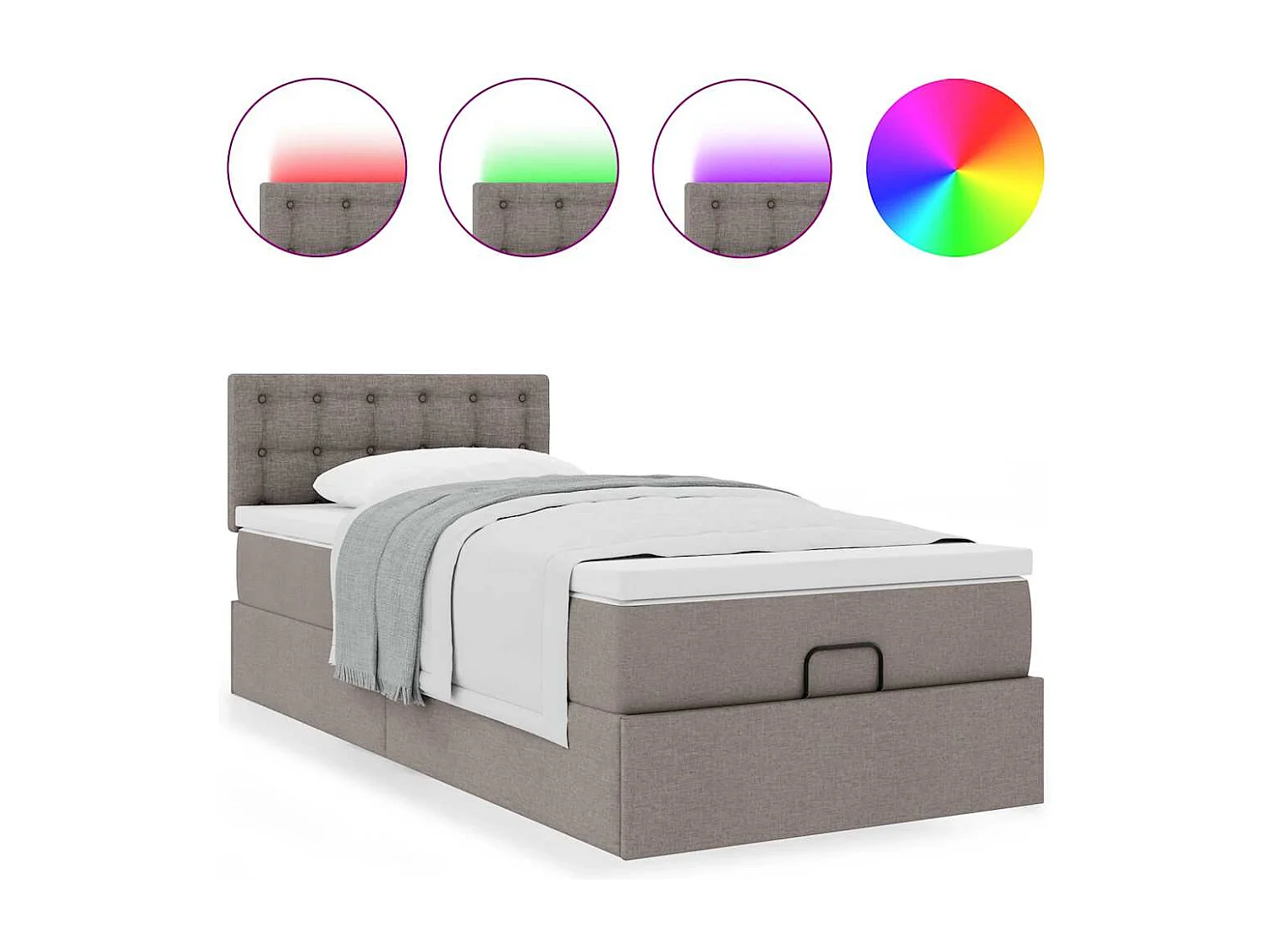 Lit ottoman avec matelas et LED taupe 90x200 cm tissu