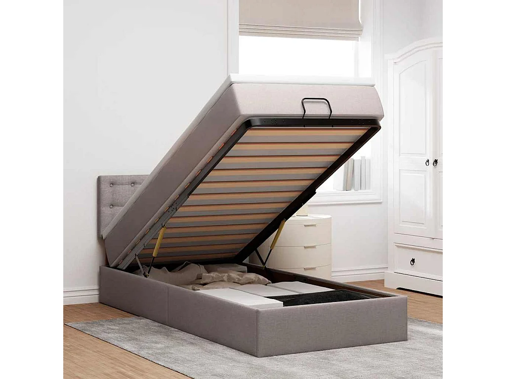 Pouf Letto con Materasso e LED Tortora 90x200 cm in Tessuto