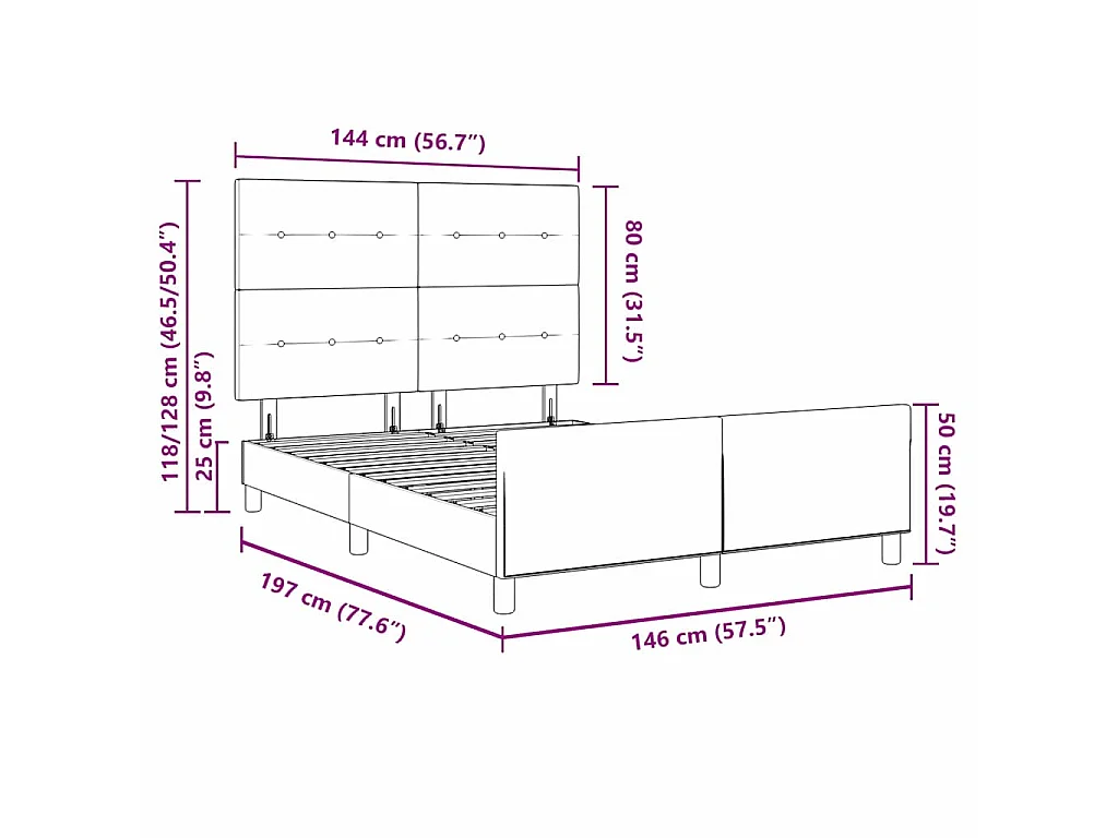 Cadre de lit avec tête de lit Gris foncé 140 x 190 cm tissu