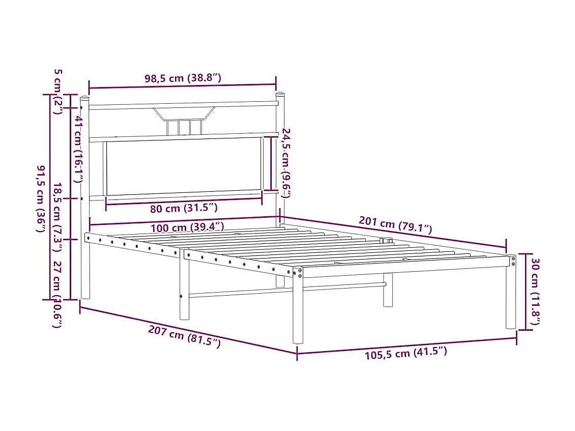 Cadre de lit sans matelas chêne fumé 100x200 cm bois ingénierie