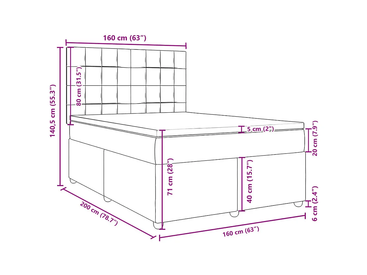 Boxspringbett mit Matratze Blau 160x200 cm Stoff