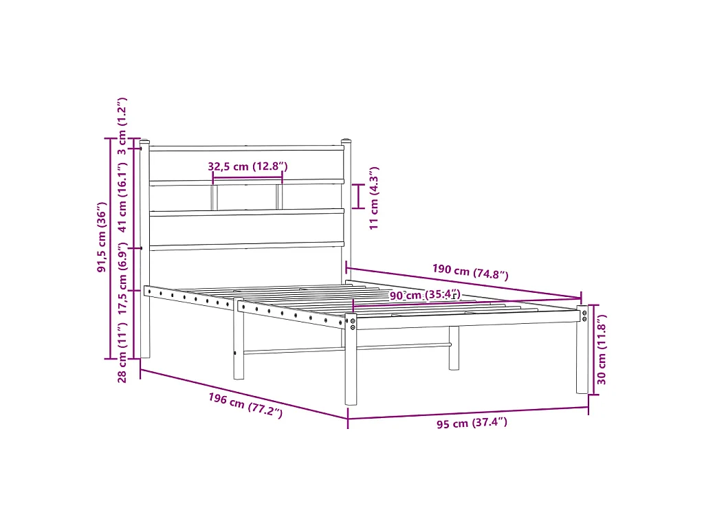 Cadre de lit sans matelas avec tête de lit 90x190 cm