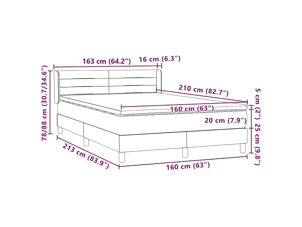 Cama box spring con colchón terciopelo negro 160x210 cm