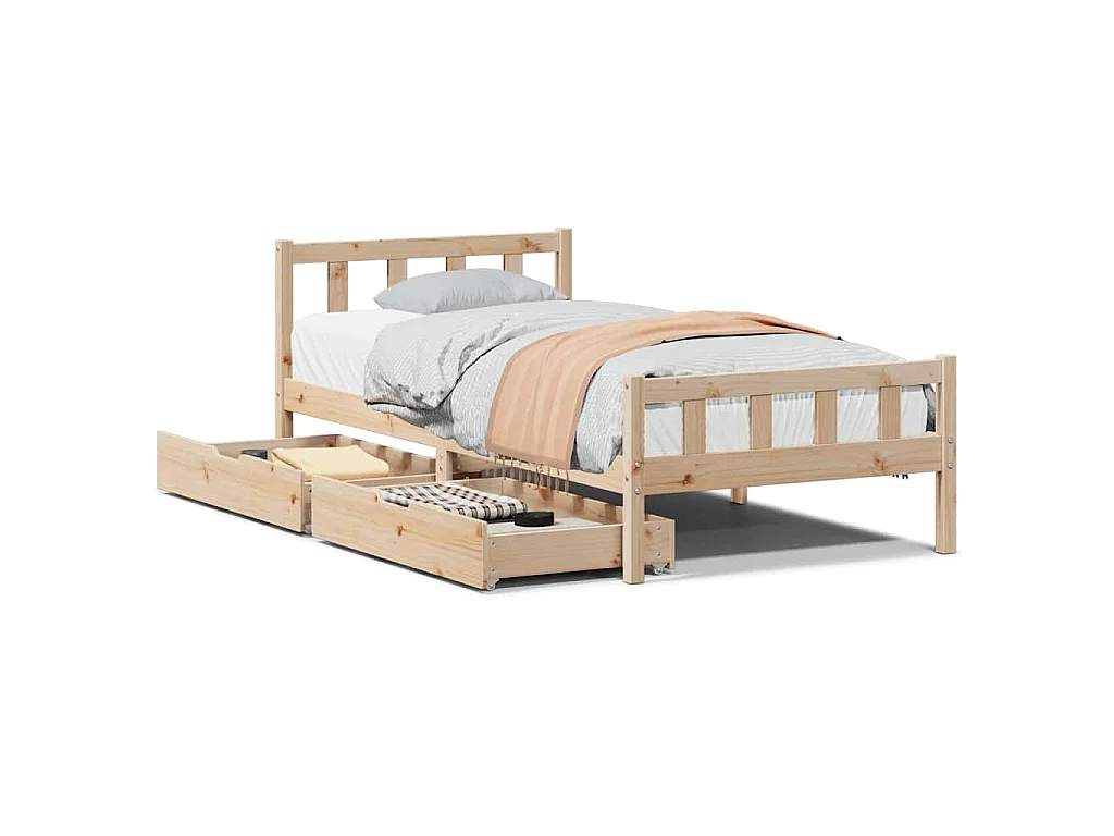 Letto senza Materasso 90x190 cm in Legno Massello di Pino