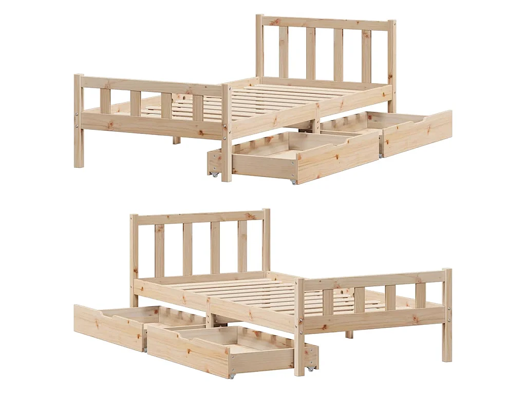 Letto senza Materasso 90x190 cm in Legno Massello di Pino
