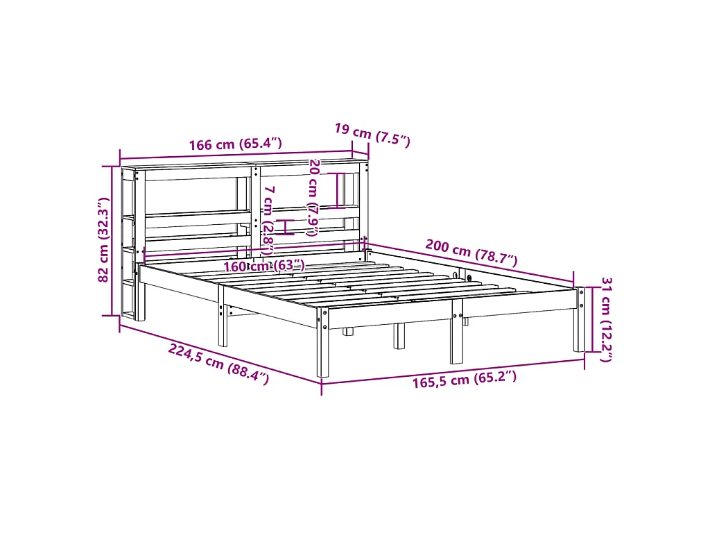 Cadre de lit sans matelas 160x200 cm bois massif de pin