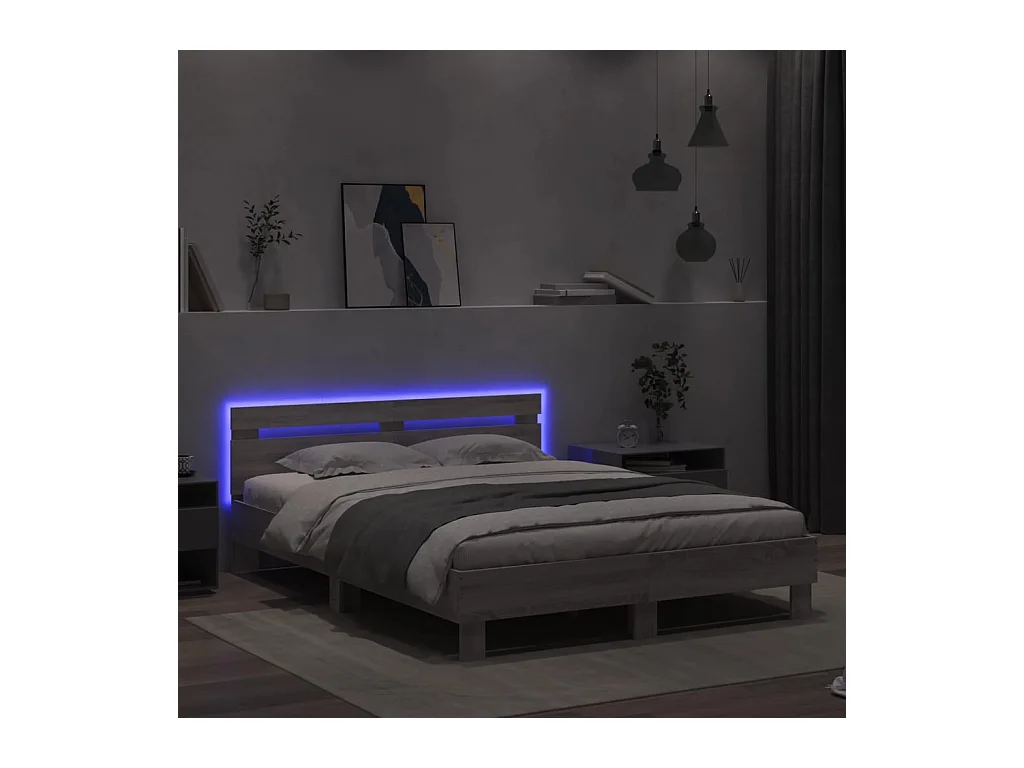 Cadre de lit avec LED sans matelas sonoma gris 140x190 cm