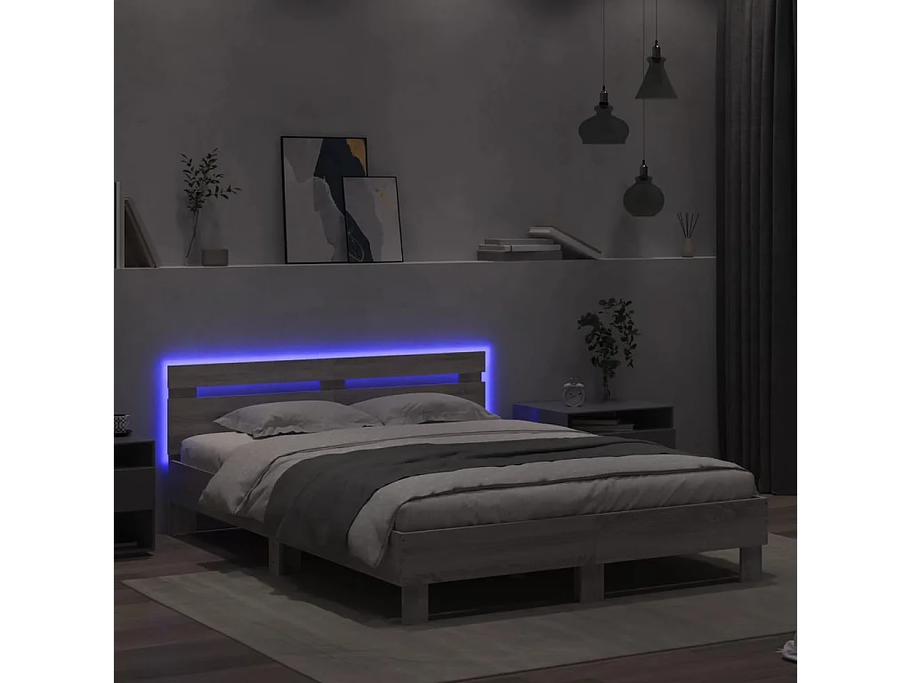 Cadre de lit avec LED sans matelas sonoma gris 140x190 cm