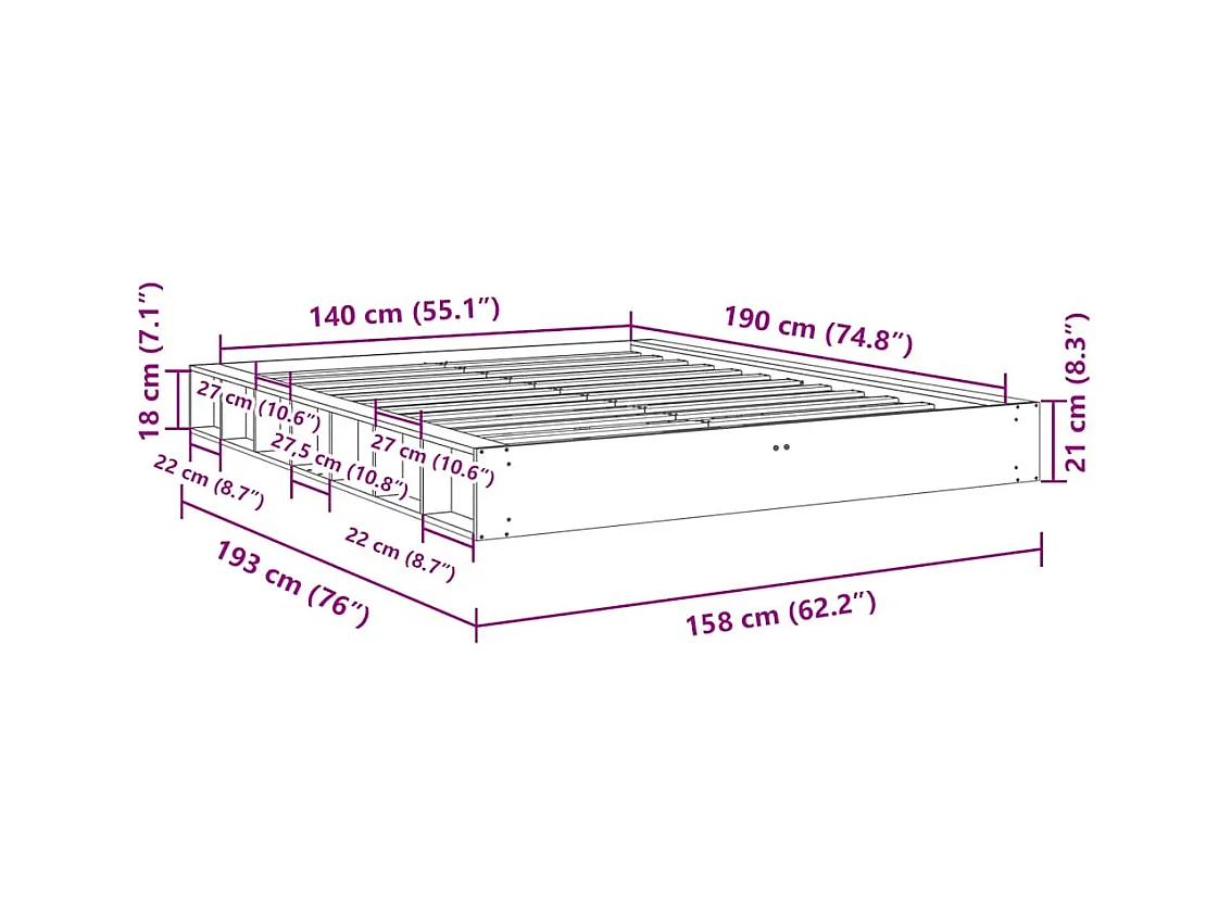 Struttura Letto Senza Materasso 140x190 cm in Legno di Rovere