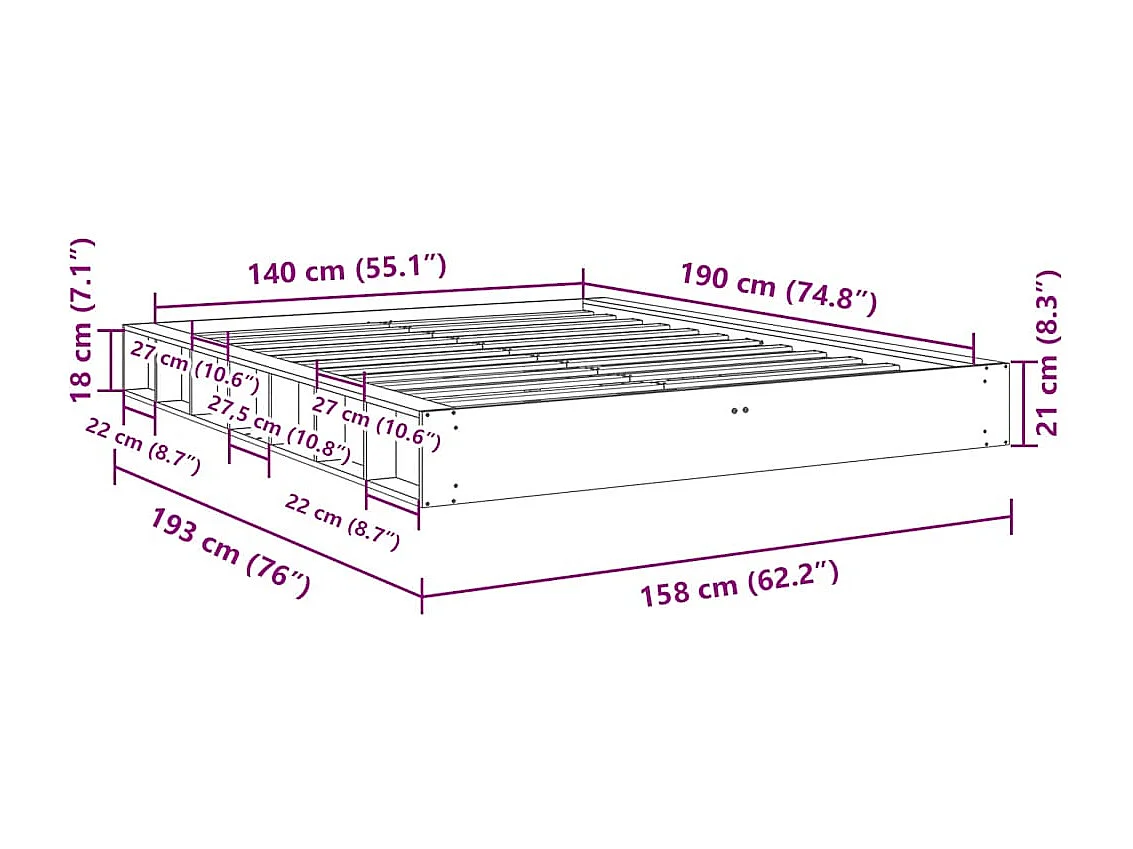 Massivholzbett ohne Matratze 140x190 cm Eichenholz