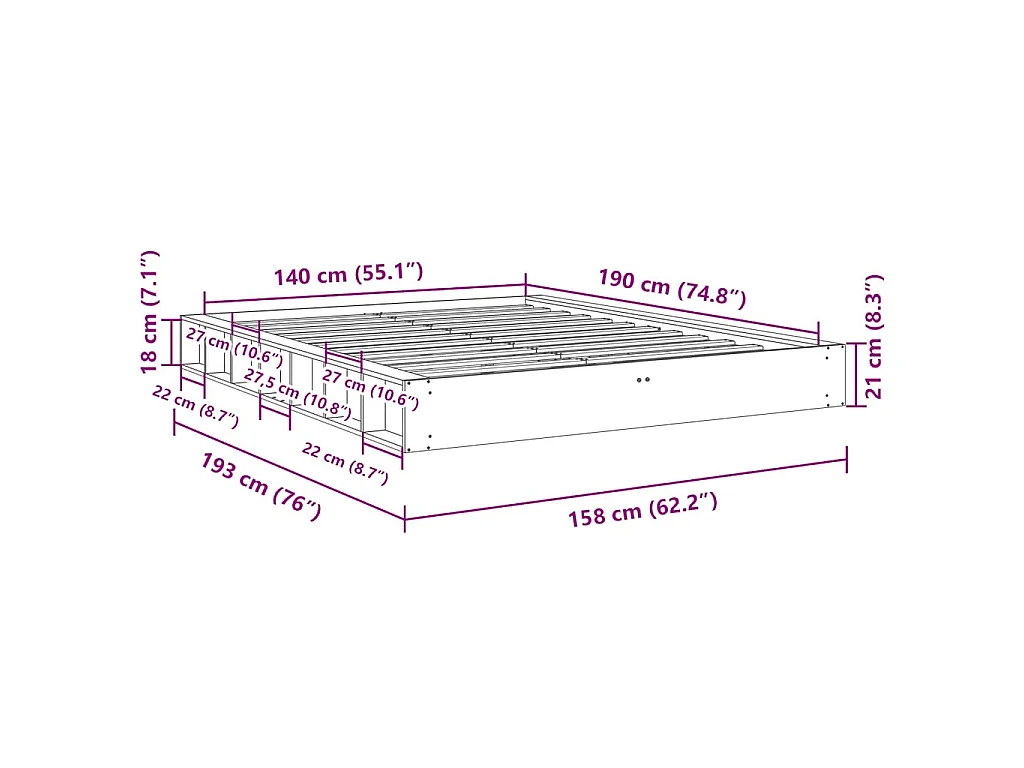 Bedframe zonder matras 140x190 cm massief hout eiken
