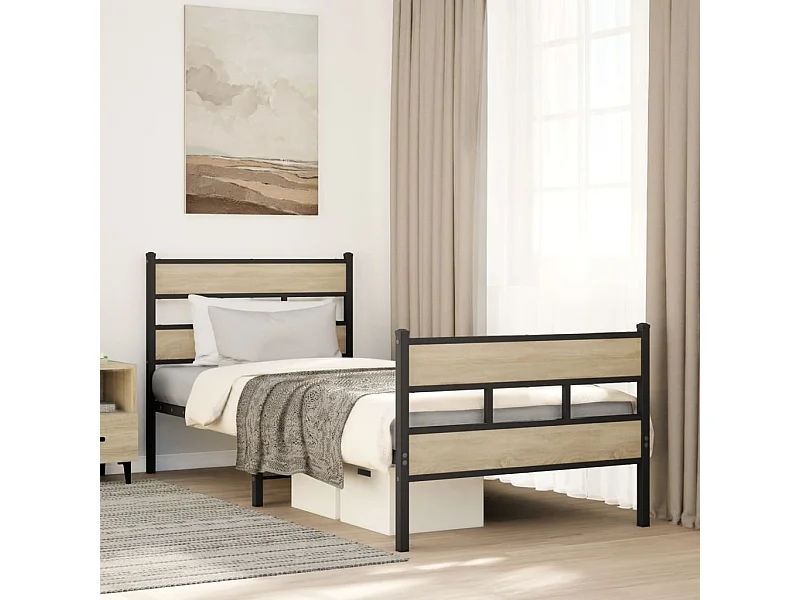 Estrutura de cama sem colchão 100x200 cm metal carvalho sonoma