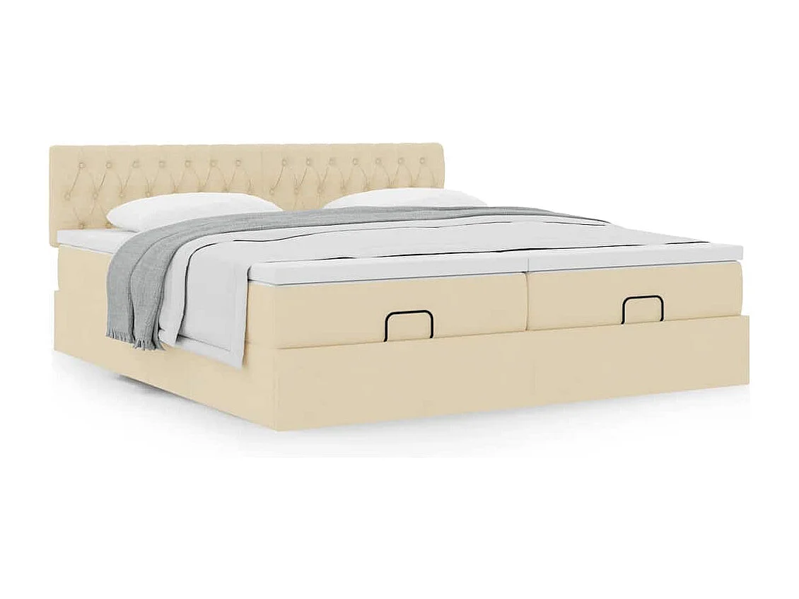 Cadre de lit ottoman avec matelas crème 180x200 cm tissu