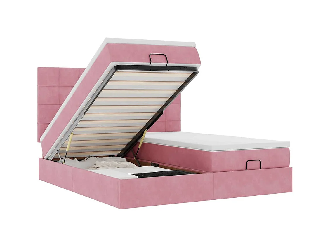 Ottoman-Bett mit Matratzen & LEDs Rosa 180x200 cm Samt